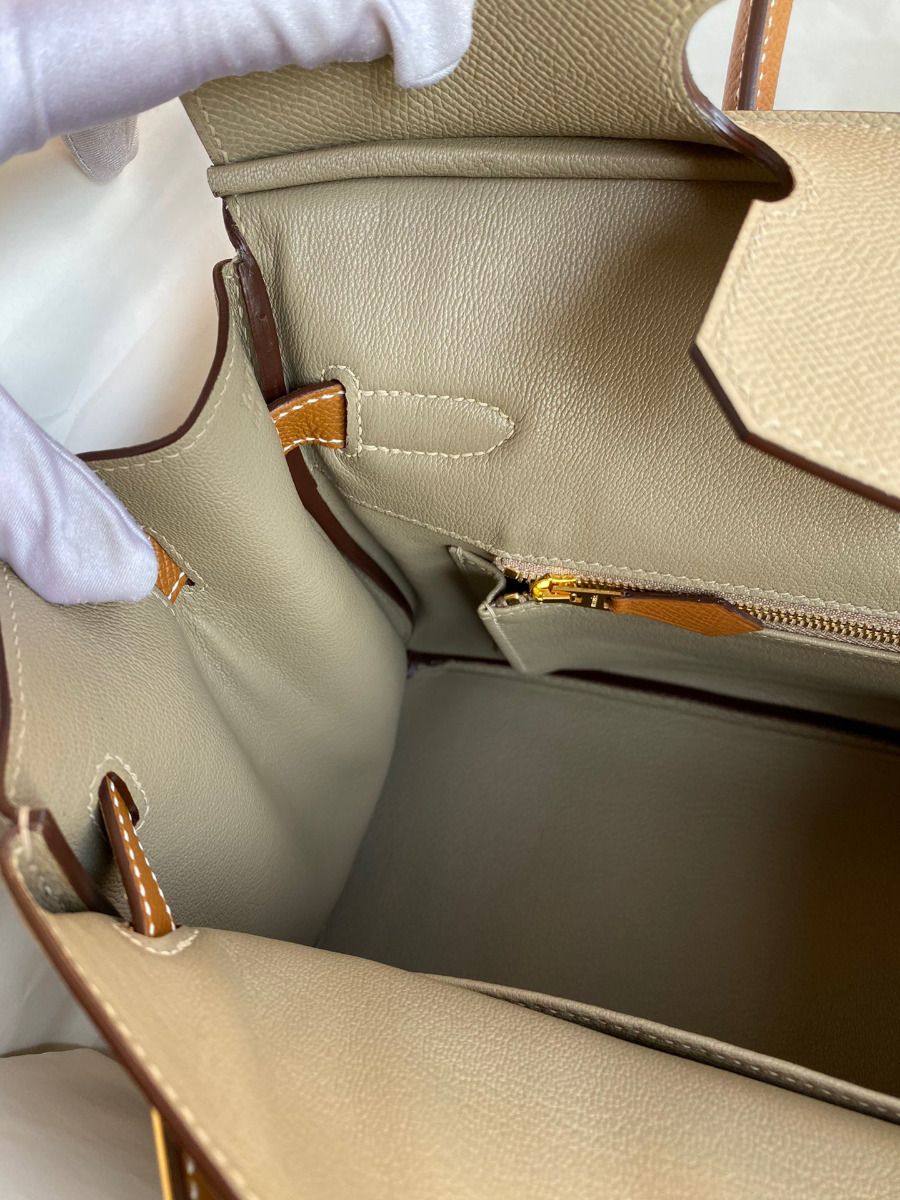 Hermes HSS Birkin 30 Bicolor Bag in Trench and Gold Epsom Calfskin - Image 9
