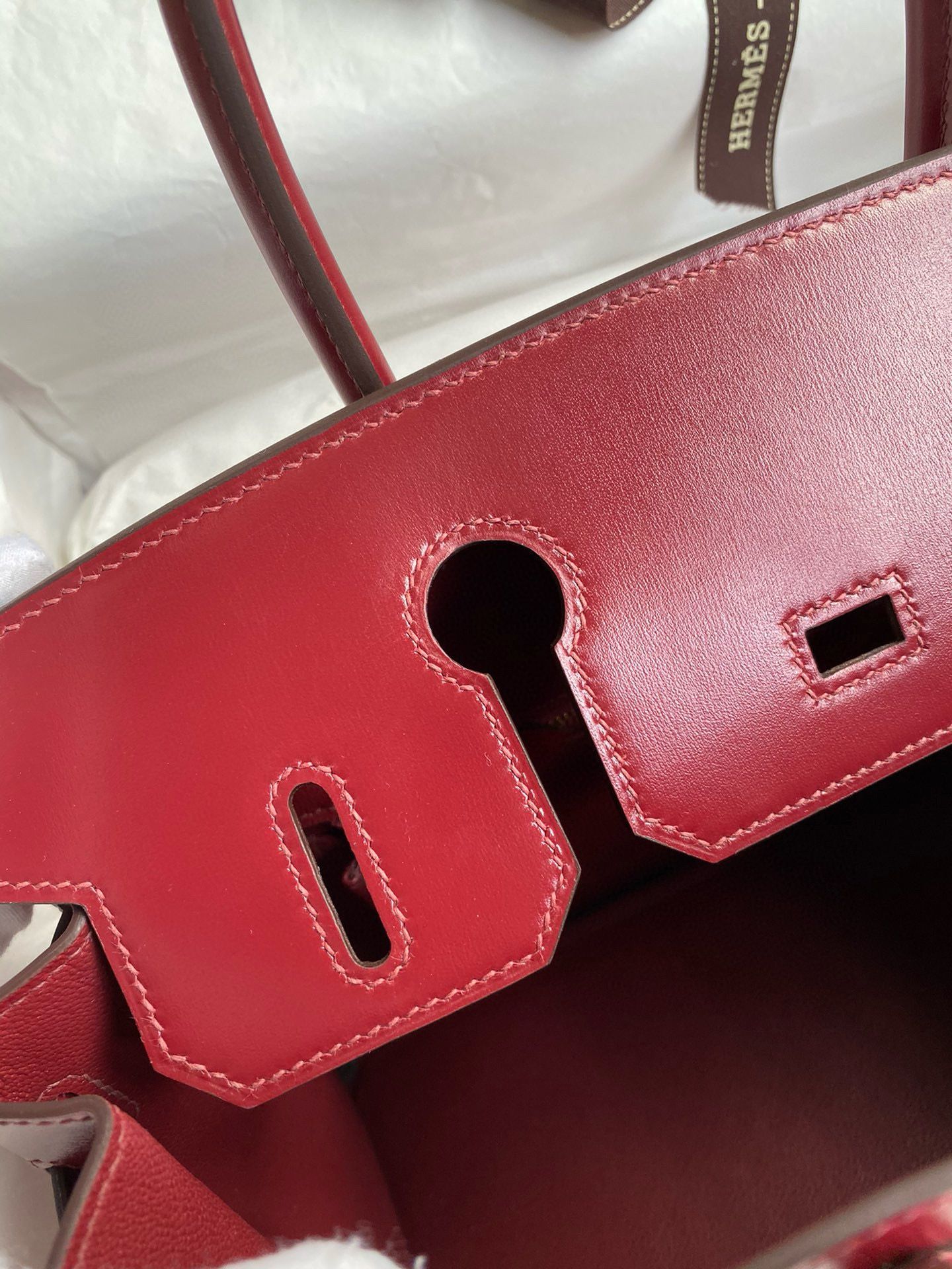 Hermes Birkin 30 Retourne Handmade Bag in Rouge H Box Calfskin - Image 9