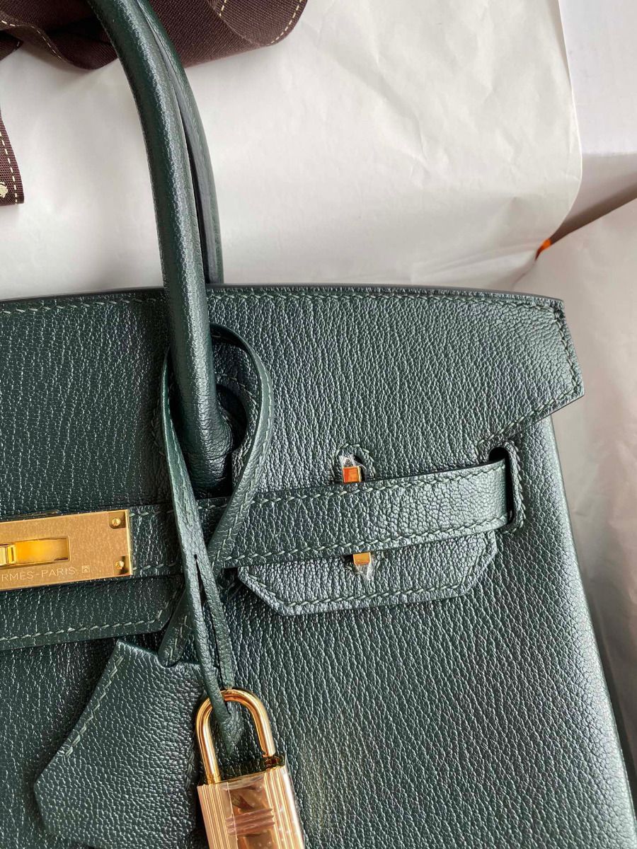 Hermes Birkin 30 Retourne Handmade Bag In Vert Cypres Chevre Mysore Leather - Image 4