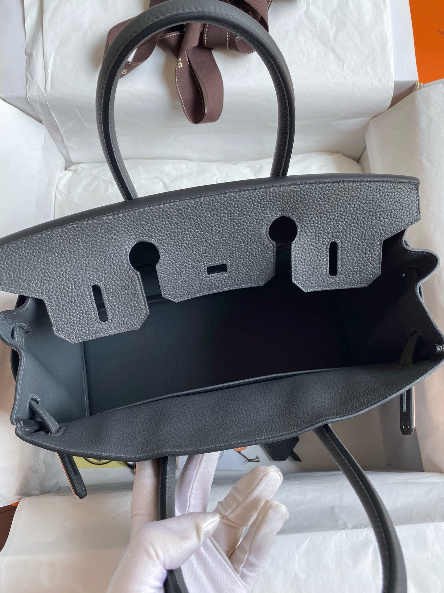 Hermes Birkin 30 Retourne Handmade Bag In Ardoise Clemence Leather - Image 8