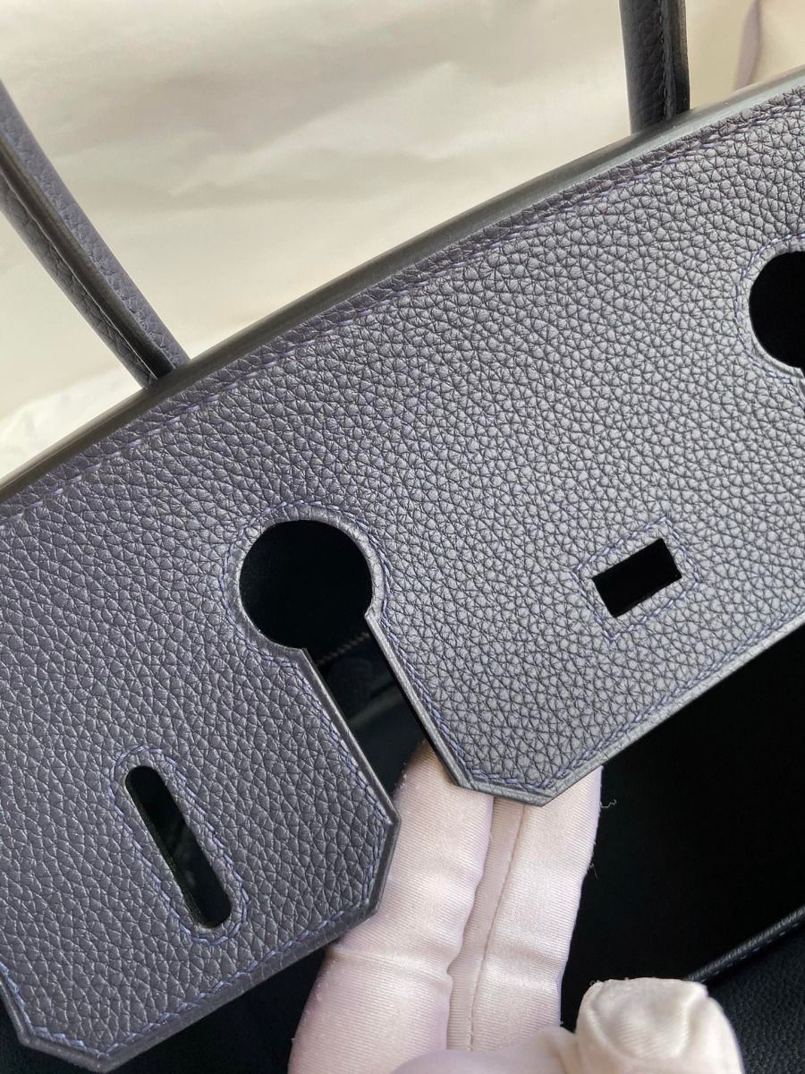 Hermes Birkin 30 Retourne Handmade Bag In Blue Nuit Clemence Leather - Image 10