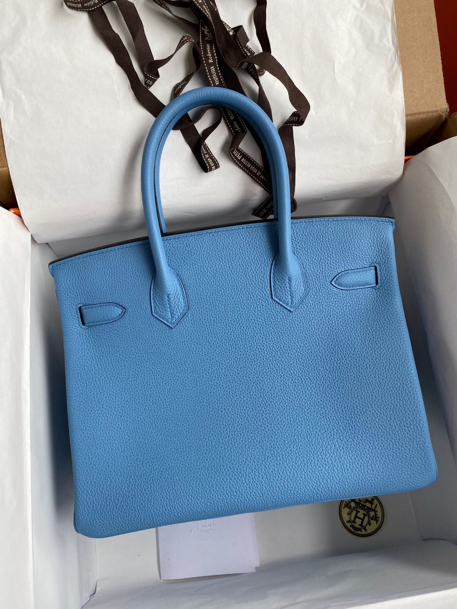 Hermes Birkin 30 Retourne Handmade Bag In Blue Paradise Clemence Leather - Image 3