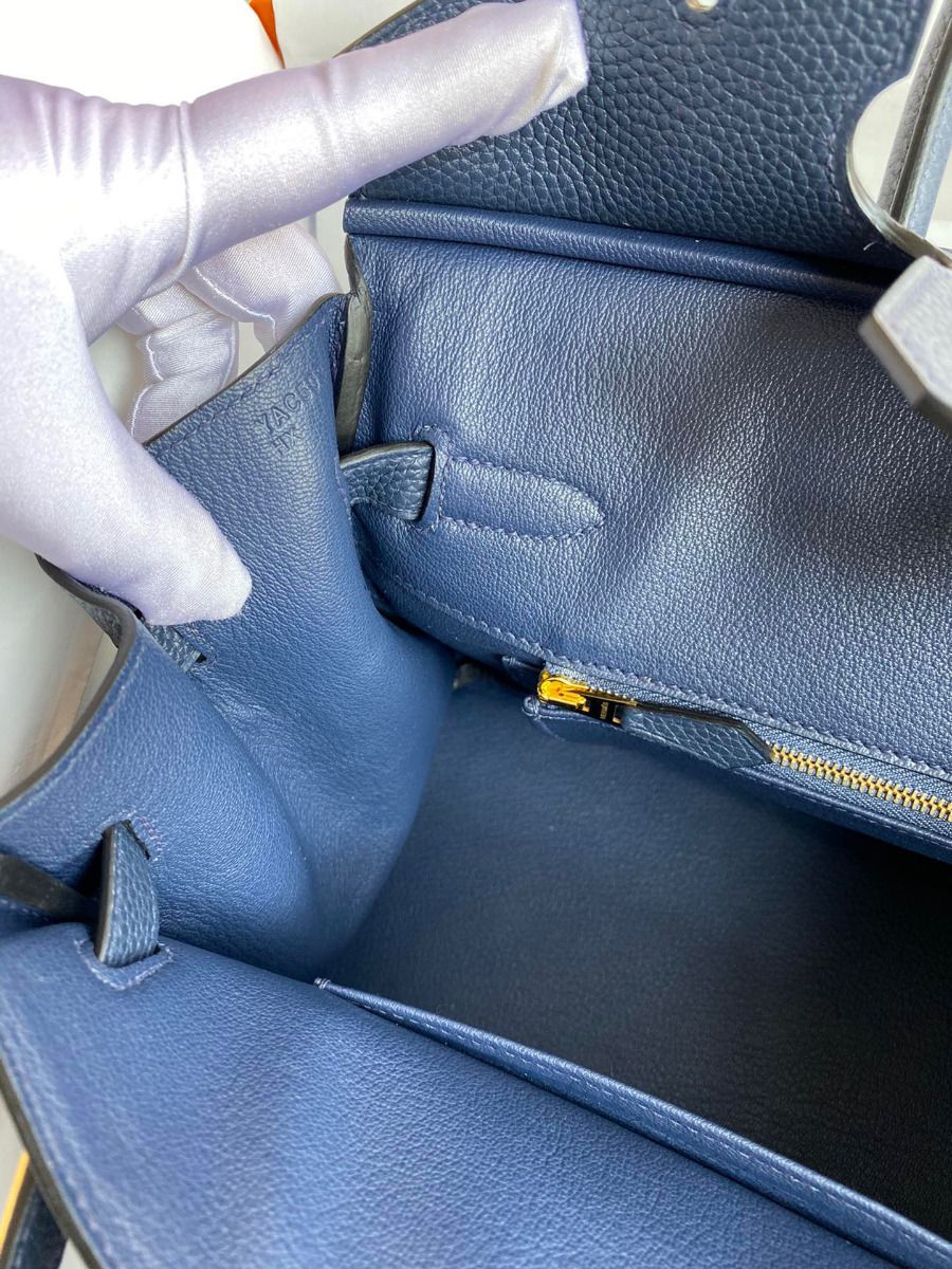 Hermes Birkin 30 Retourne Handmade Bag In Blue Saphir Clemence Leather - Image 9