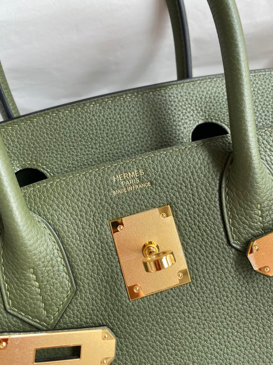 Hermes Birkin 30 Retourne Handmade Bag In Green Clemence Leather - Image 7