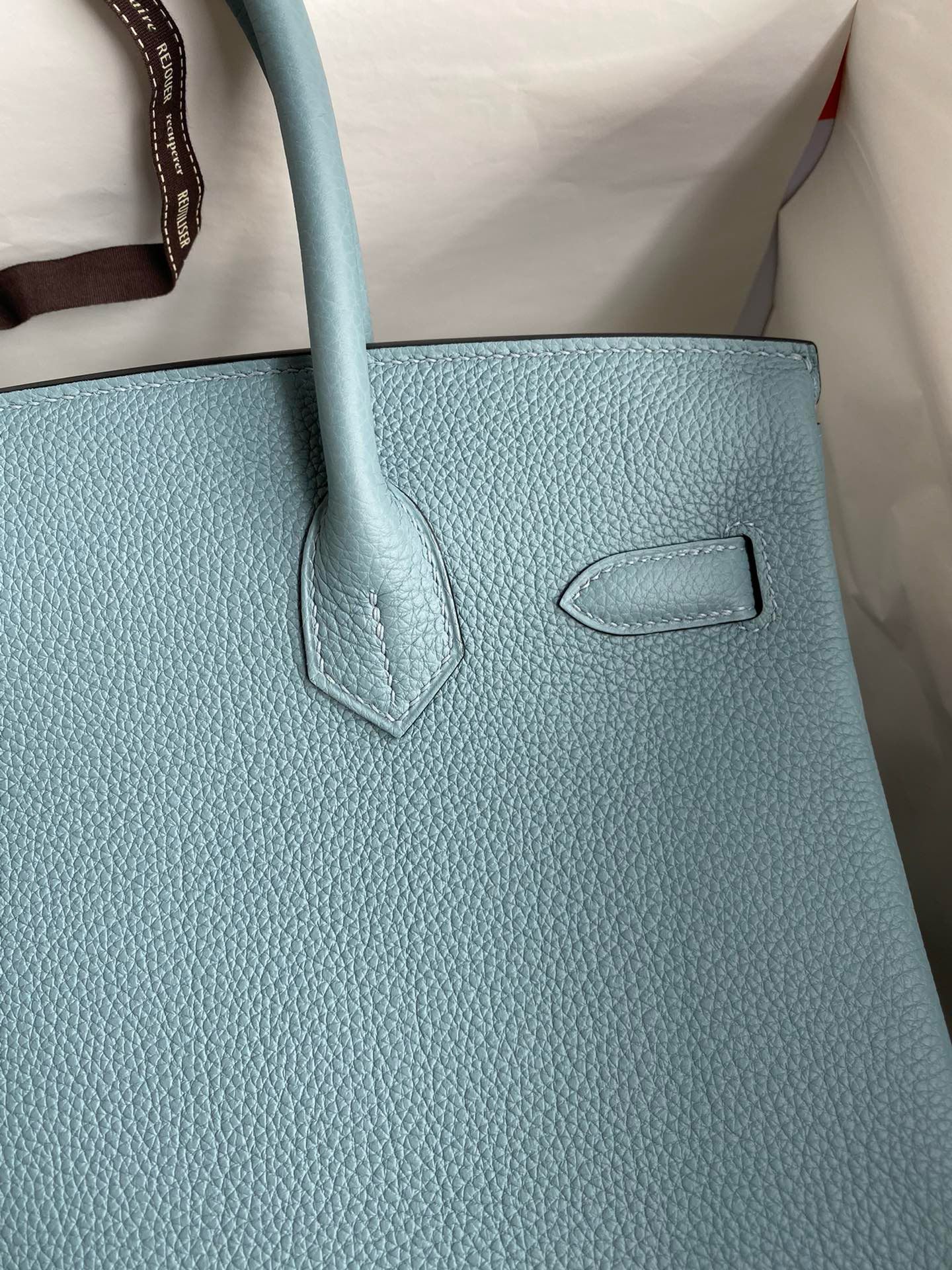 Hermes Birkin 30 Retourne Handmade Bag In Ciel Clemence Leather - Image 9