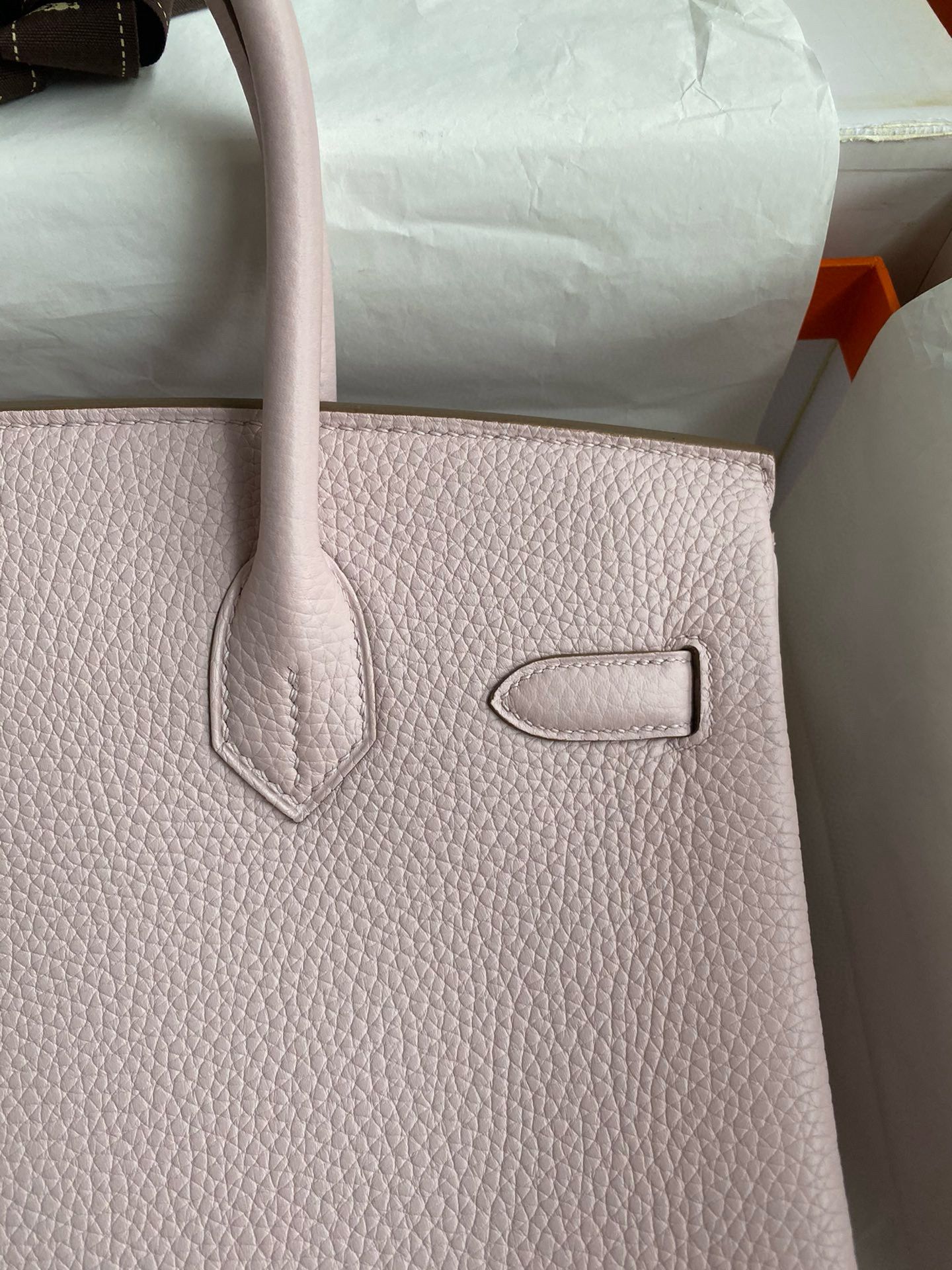Hermes Birkin 30 Retourne Handmade Bag in Mauve Pale Clemence Leather - Image 5