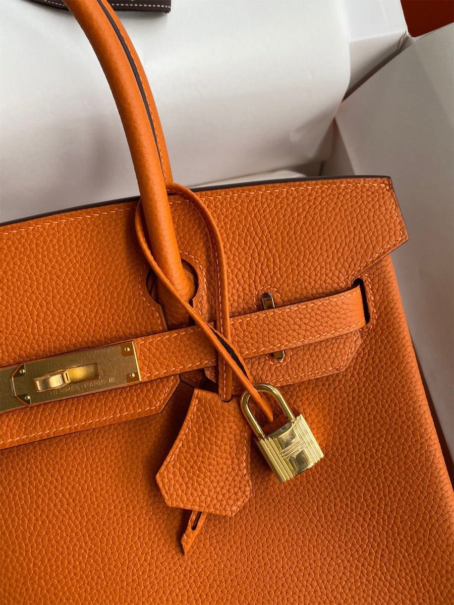 Hermes Birkin 30 Retourne Handmade Bag In Orange Clemence Leather - Image 4