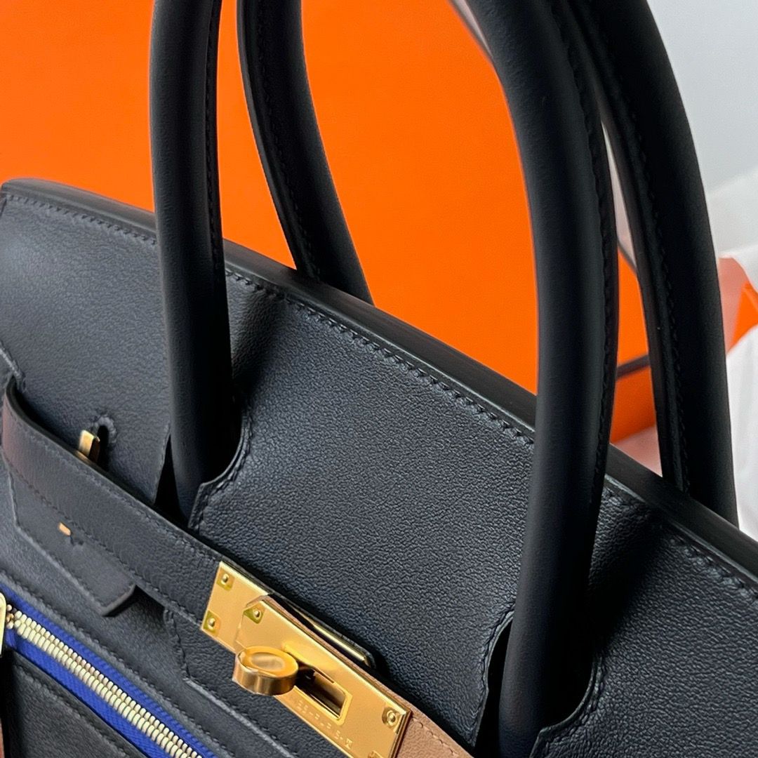 Hermes Colormatic Birkin 30 Bag in Blue Nuit, Black and Chai Swift Leather - Image 4