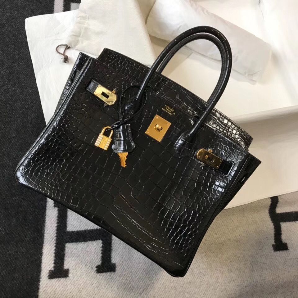 Hermes Birkin 30cm Bag In Black Embossed Crocodile Leather - Image 5