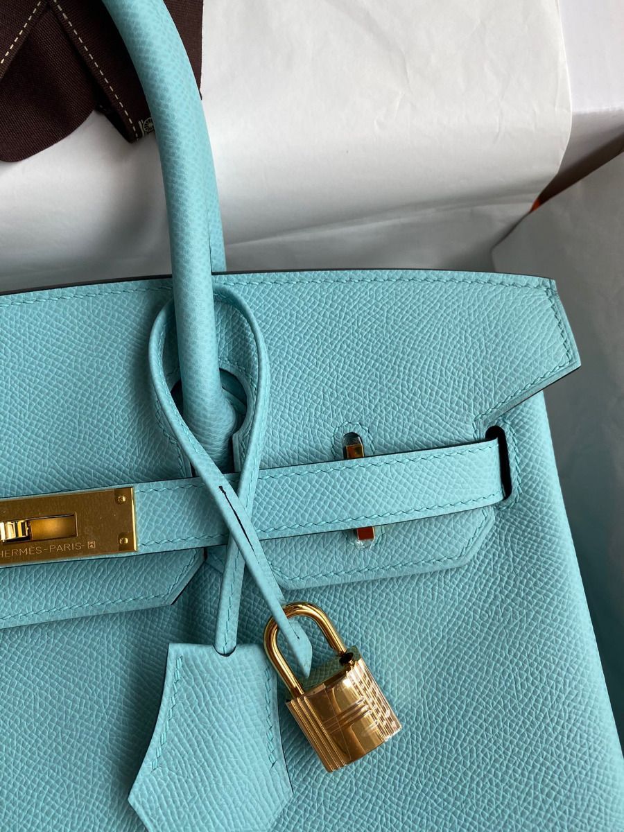 Hermes Birkin 30 Retourne Handmade Bag In Blue Atoll Epsom Calfskin - Image 4