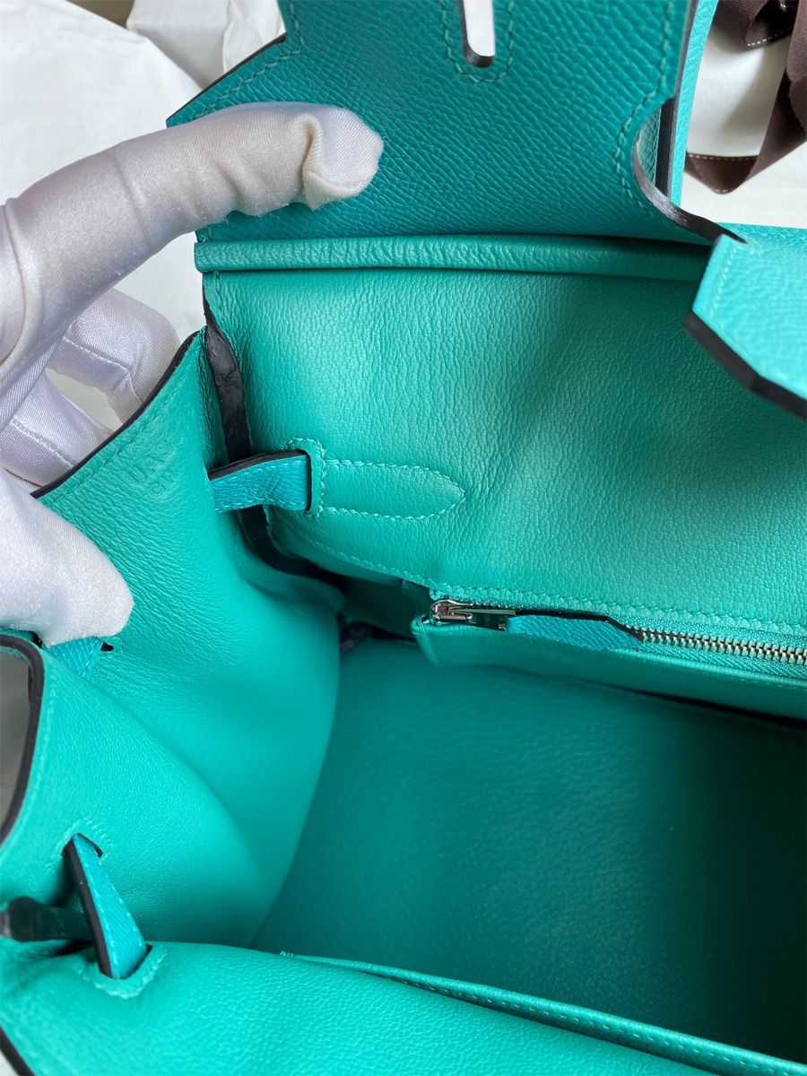 Hermes Birkin 30 Retourne Handmade Bag In Blue Paon Epsom Calfskin - Image 10