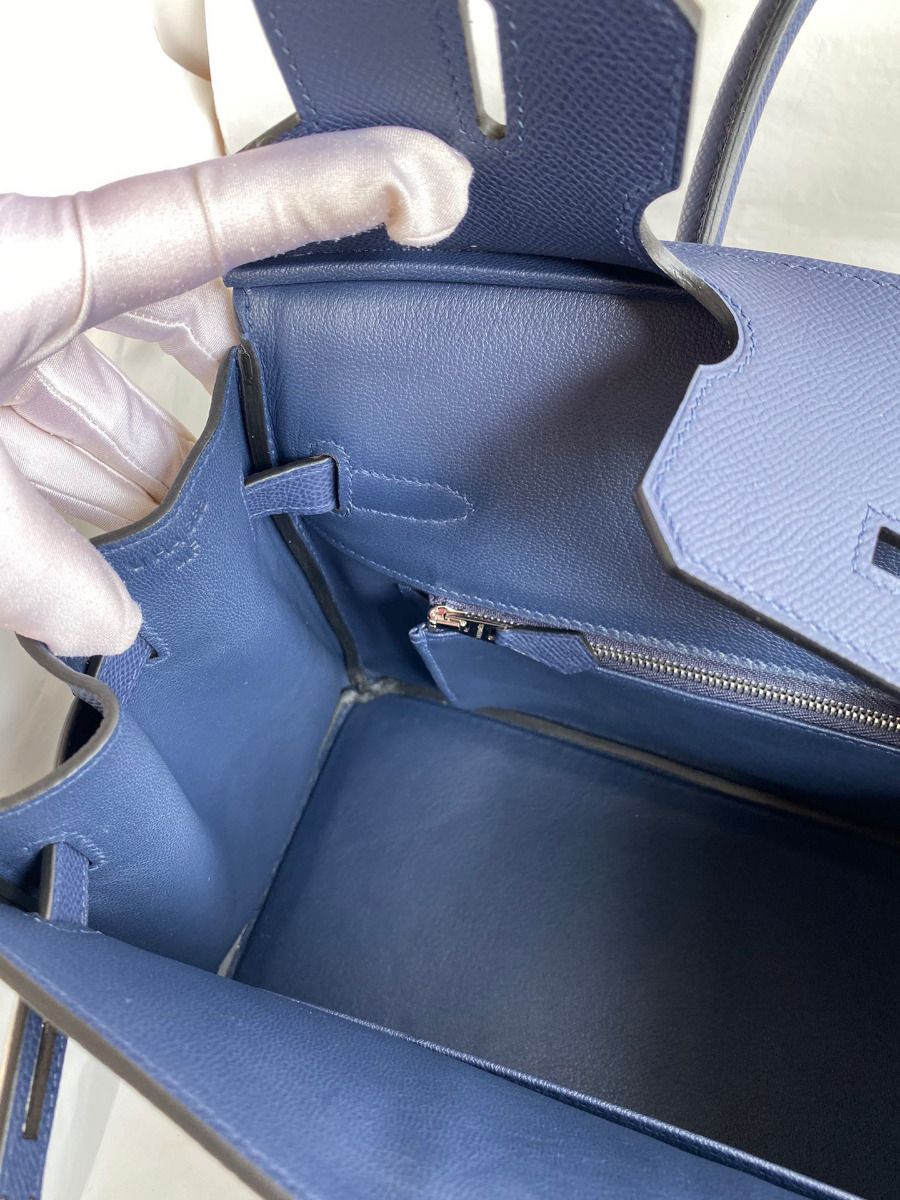 Hermes Birkin 30 Retourne Handmade Bag In Blue Saphir Epsom Calfskin - Image 10