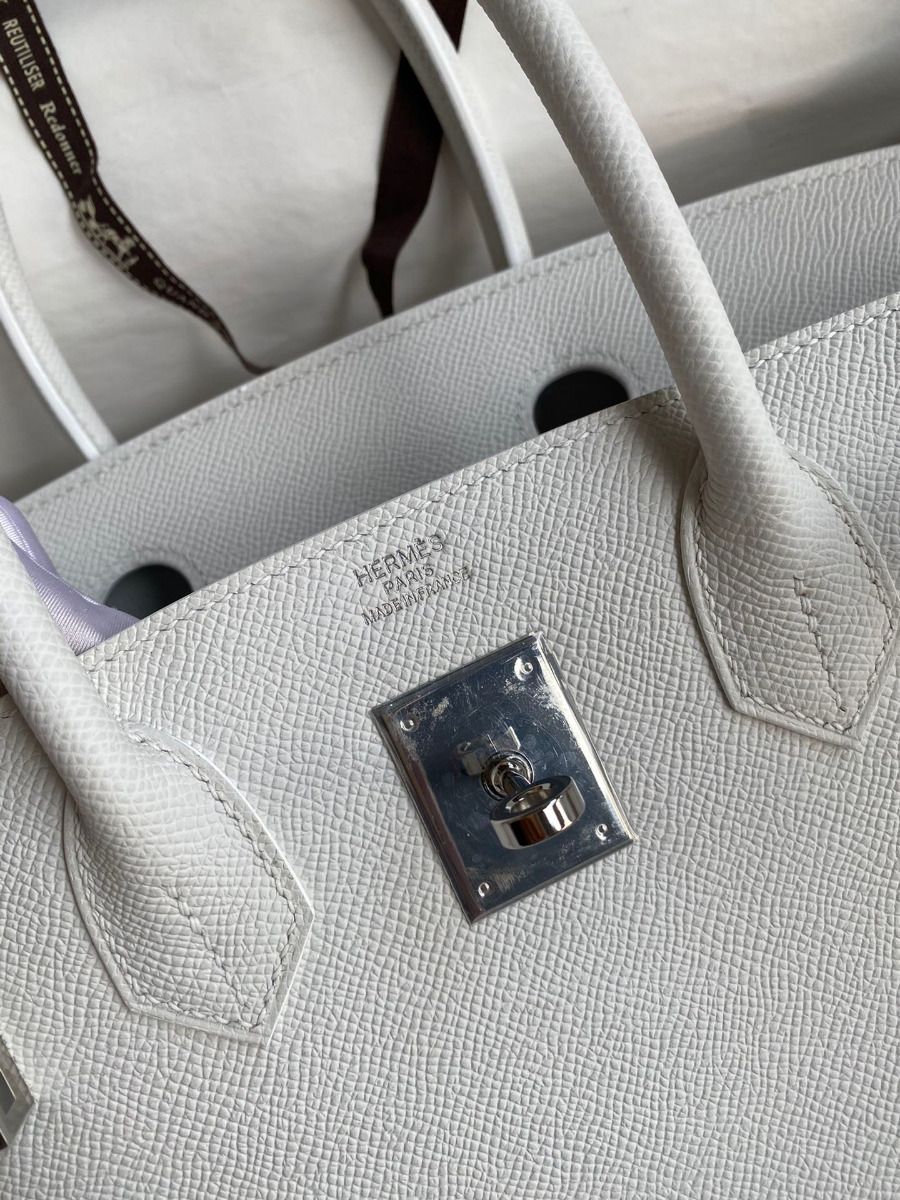 Hermes Birkin 30 Retourne Handmade Bag In White Epsom Calfskin - Image 7