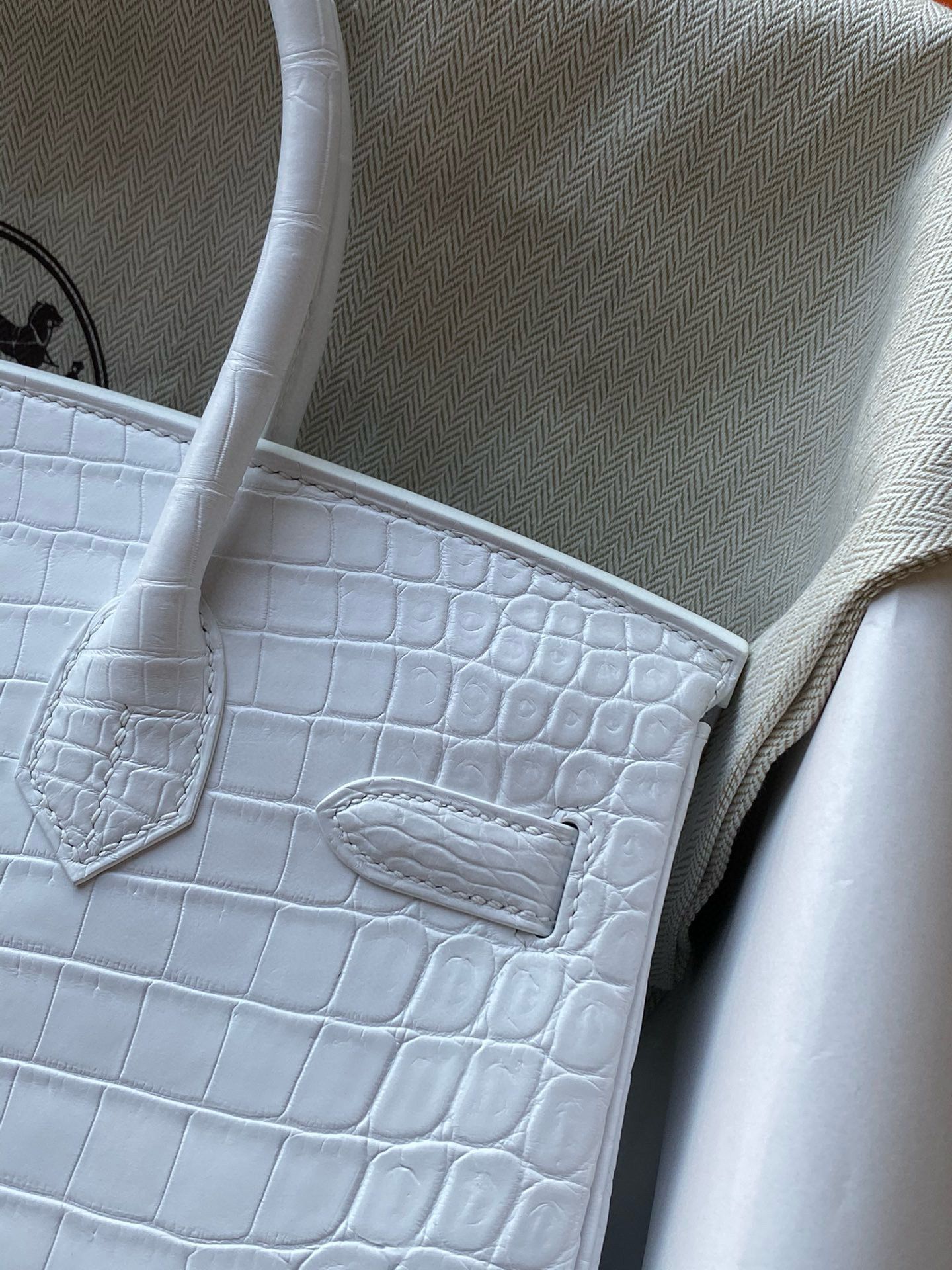 Hermes Birkin 30 Handmade Bag In White Crocodile Niloticus Matte Skin - Image 6