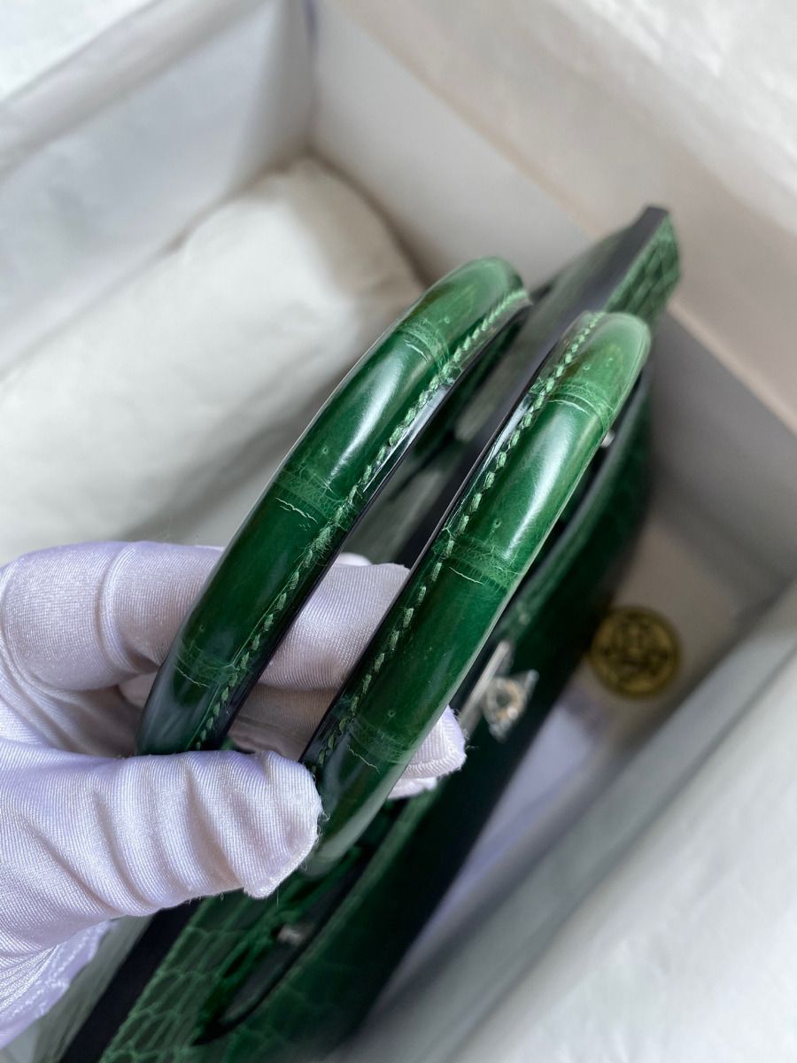 Hermes Birkin 30 Handmade Bag In Malachite Crocodile Niloticus Shiny Skin - Image 7