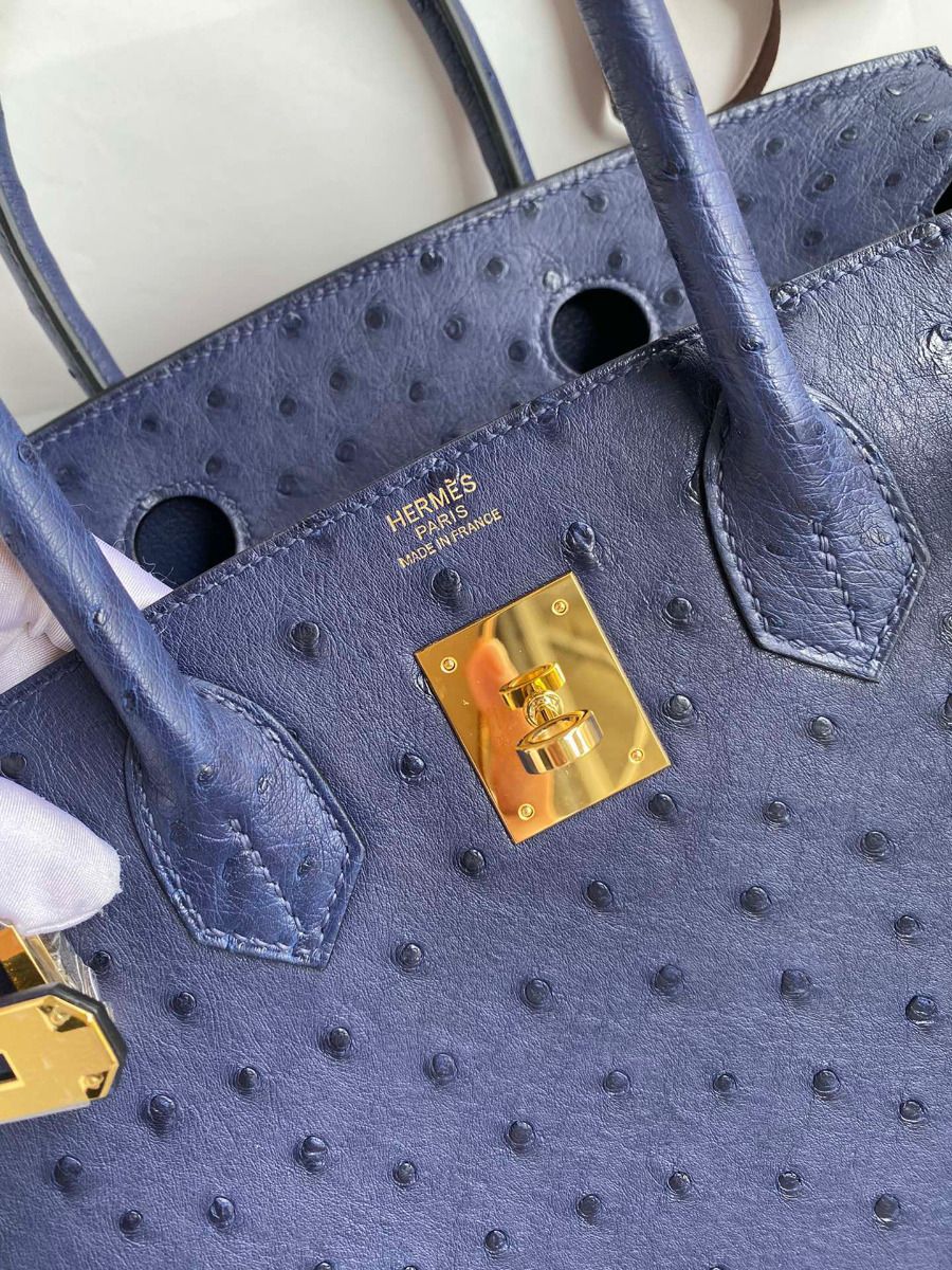 Hermes Birkin 30 Retourne Handmade Bag In Blue Iris Ostrich Leather - Image 7