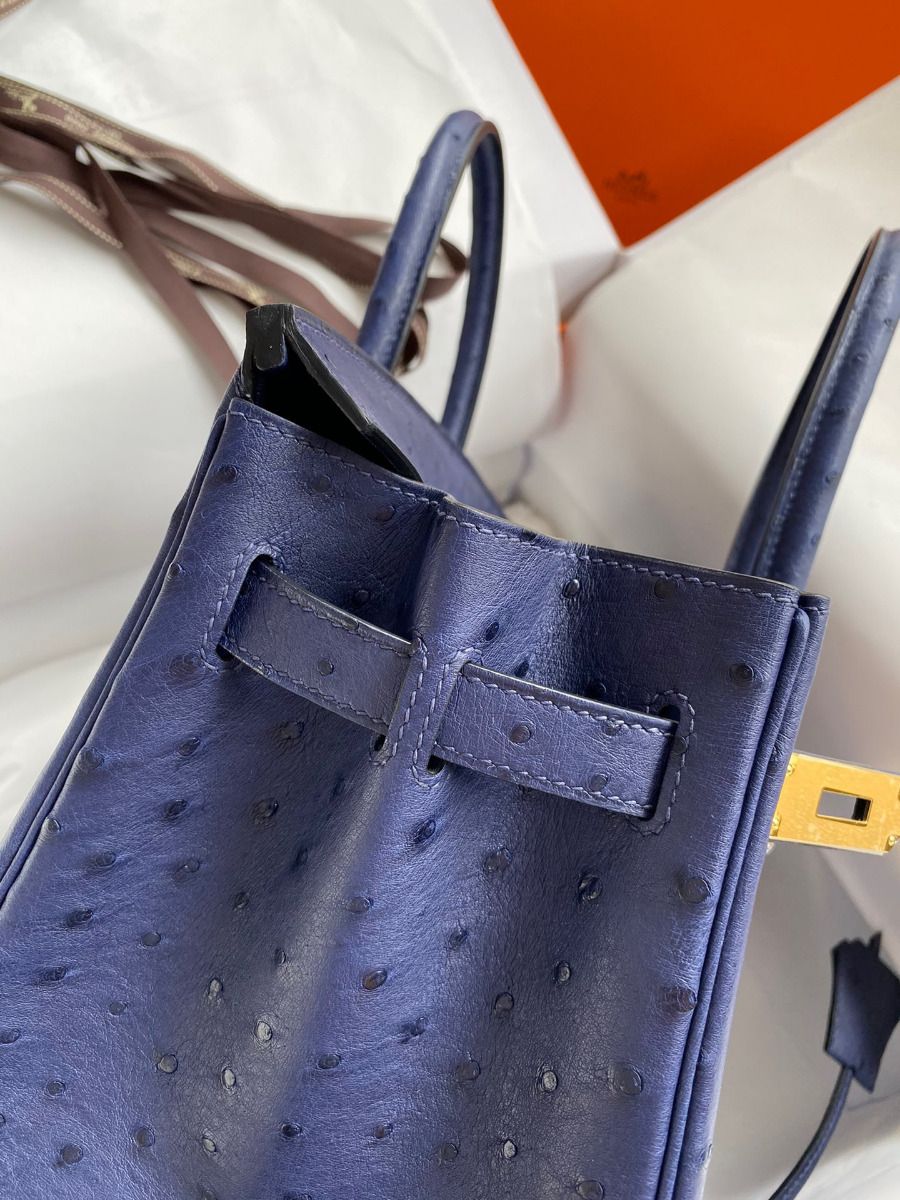 Hermes Birkin 30 Retourne Handmade Bag In Blue Iris Ostrich Leather - Image 9