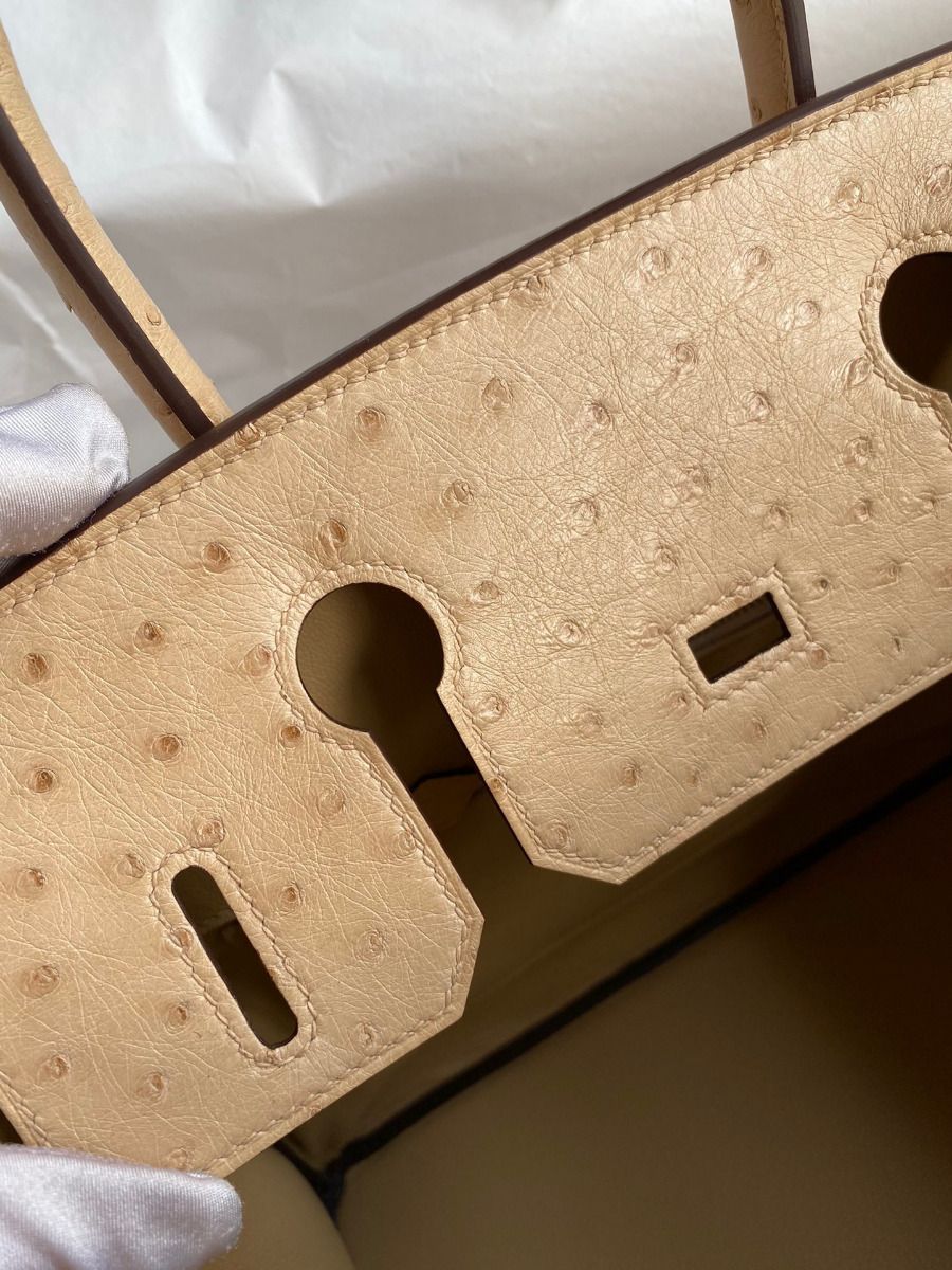 Hermes Birkin 30 Retourne Handmade Bag In Chai Ostrich Leather - Image 9