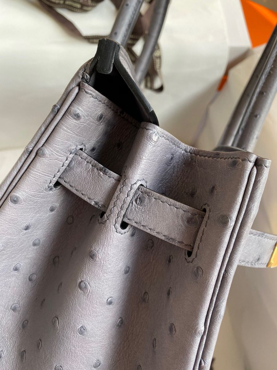 Hermes Birkin 30 Retourne Handmade Bag In Gris Agate Ostrich Leather - Image 7