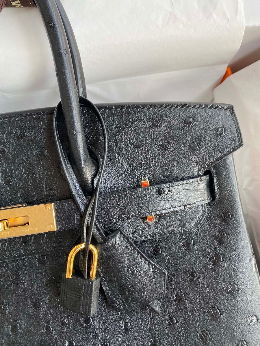 Hermes Birkin 30 Retourne Handmade Bag In Black Ostrich Leather - Image 4