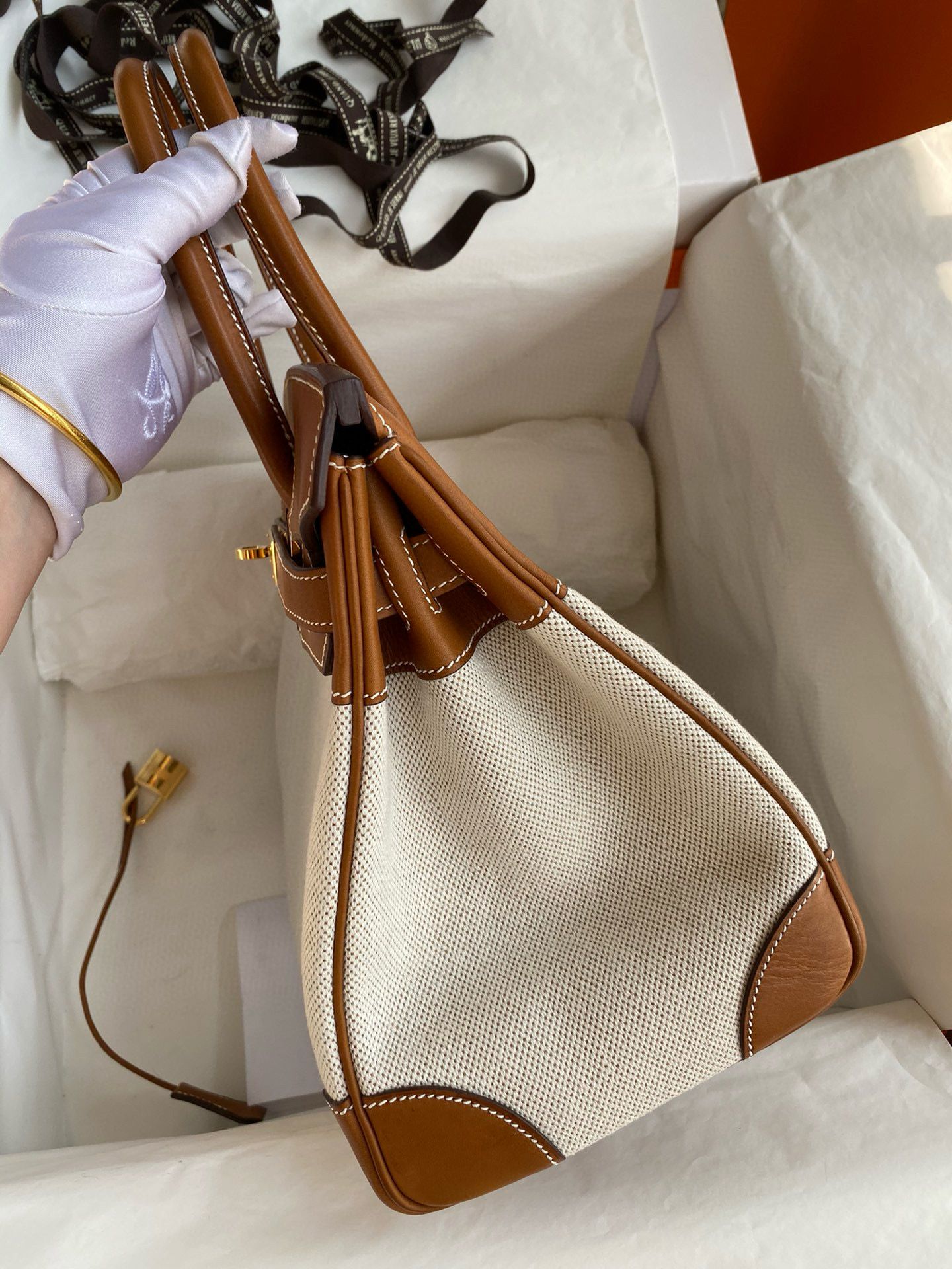 Hermes Birkin 30 Handmade Bag in Toile & Barenia Calfskin - Image 4