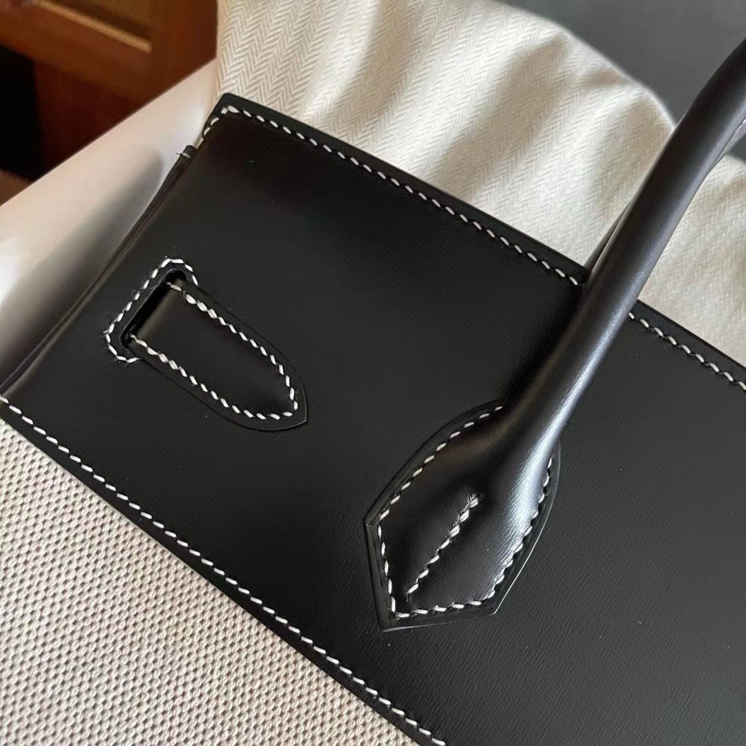 Hermes Birkin 30 Handmade Bag in Toile & Black Box Calfskin - Image 10