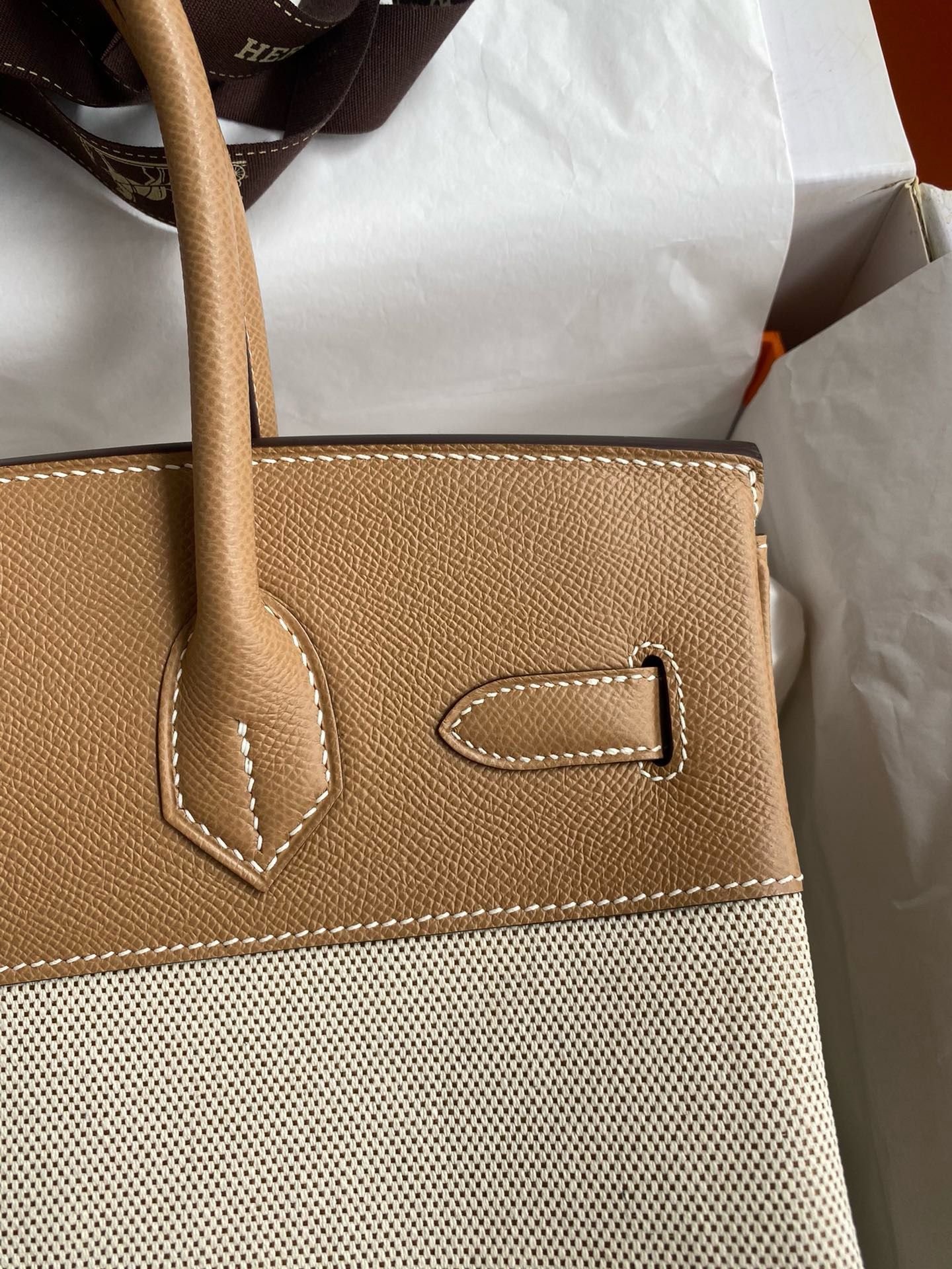 Hermes Birkin 30 Handmade Bag In Toile & Chai Epsom Leather - Image 5