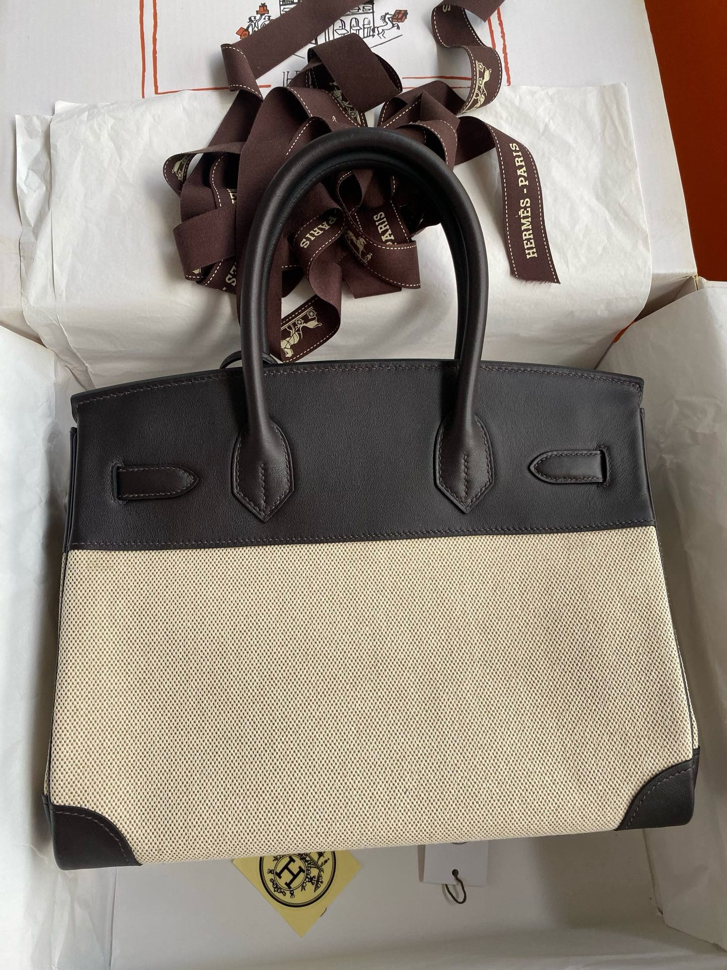 Hermes Birkin 30 Handmade Bag in Toile & Ebene Swift Leather - Image 3