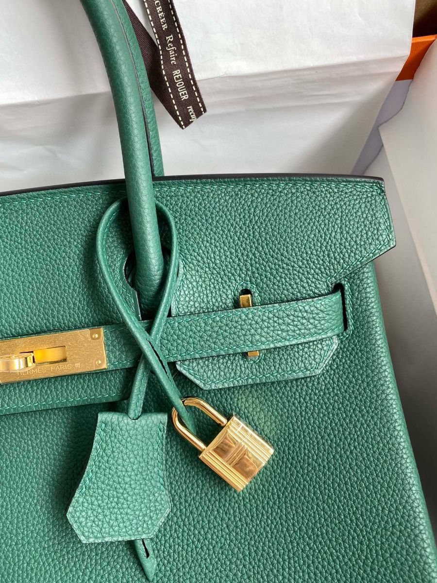 Hermes Birkin 35 Retourne Handmade Bag in Malachite Clemence Leather - Image 4