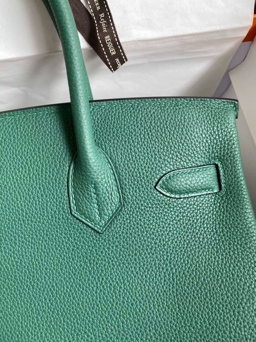 Hermes Birkin 35 Retourne Handmade Bag in Malachite Clemence Leather - Image 5
