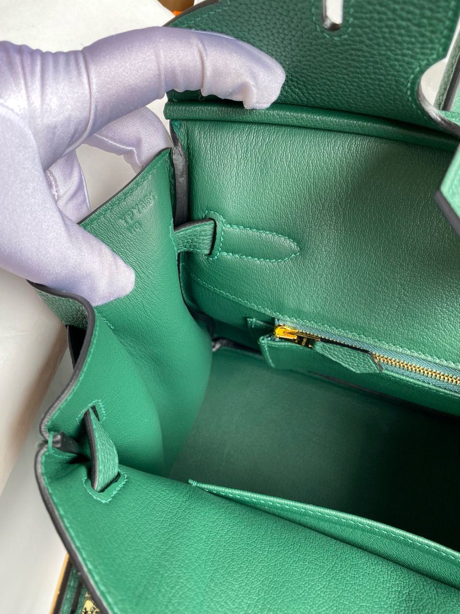 Hermes Birkin 35 Retourne Handmade Bag in Malachite Clemence Leather - Image 9