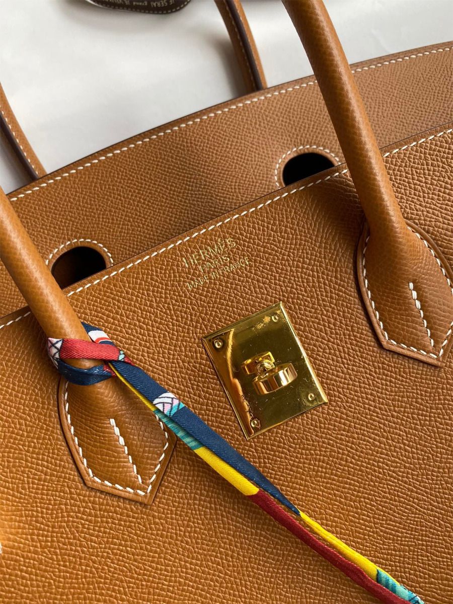 Hermes Birkin 35 Retourne Handmade Bag In Gold Epsom Calfskin - Image 7
