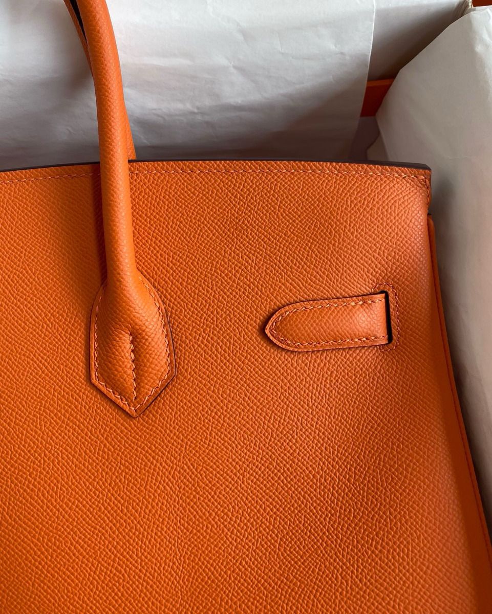 Hermes Birkin 35 Retourne Handmade Bag in Orange Epsom Calfskin - Image 5