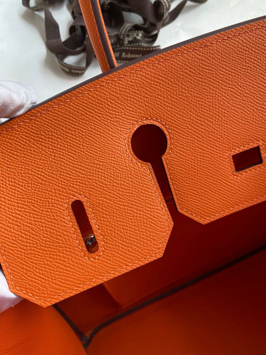 Hermes Birkin 35 Retourne Handmade Bag in Orange Epsom Calfskin - Image 9