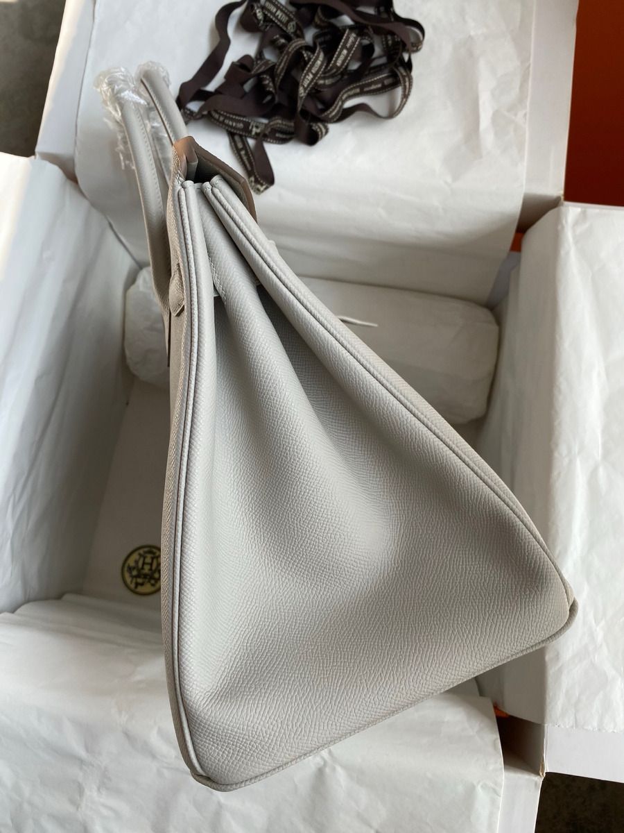 Hermes Birkin 35 Retourne Handmade Bag in Pearl Grey Epsom Calfskin - Image 6