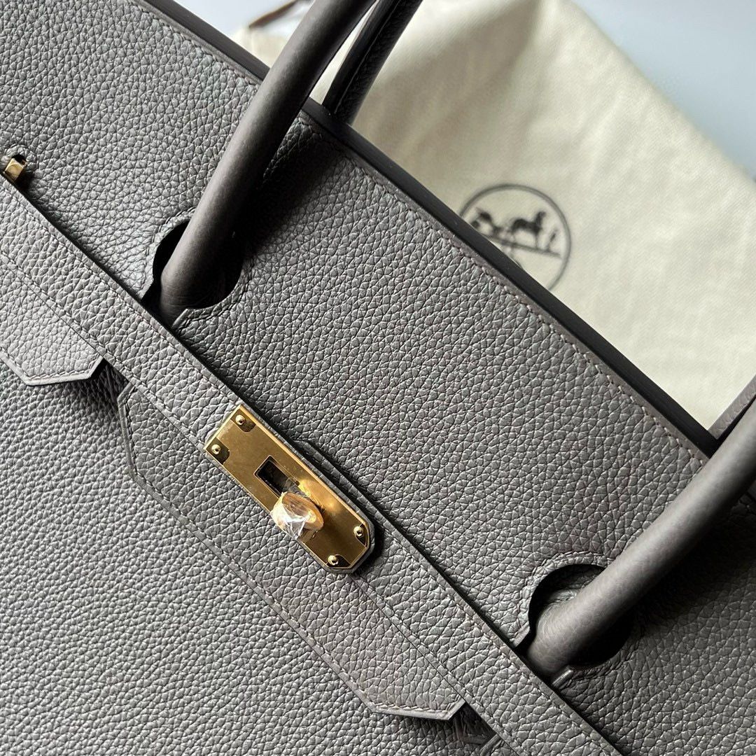 Hermes Birkin 40 Retourne Handmade Bag In Etain Clemence Leather - Image 4