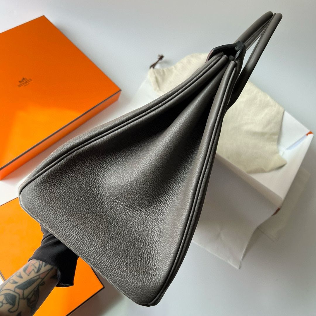 Hermes Birkin 40 Retourne Handmade Bag In Etain Clemence Leather - Image 7