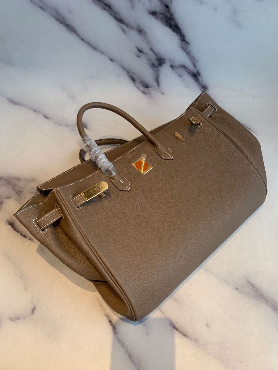 Hermes Birkin 40 Handmade Bag In Taupe Clemence Leather - Image 6