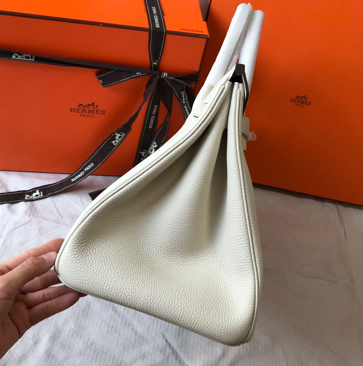 Hermes Birkin 40 Handmade Bag In White Clemence Leather - Image 4