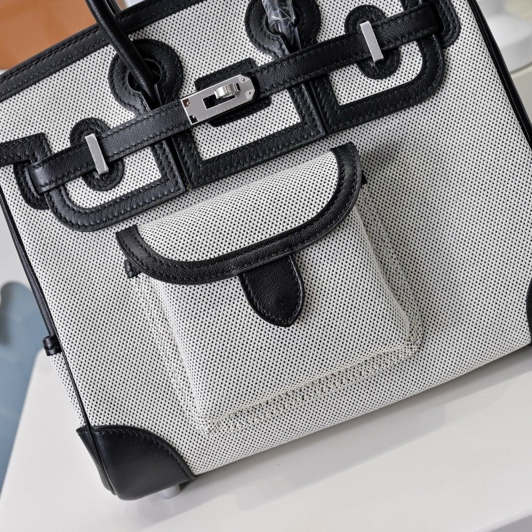 Hermes Birkin Cargo 25 Bag in Ecru Toile and Black Swift Leather - Image 9