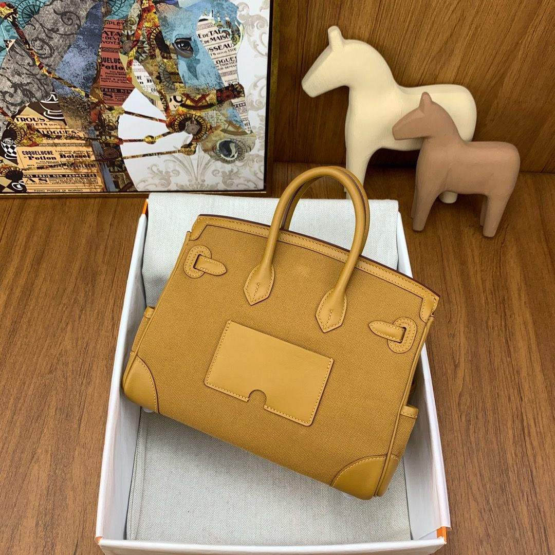 Hermes Birkin Cargo 25 Bag in Sesame Toile and Swift Leather - Image 3