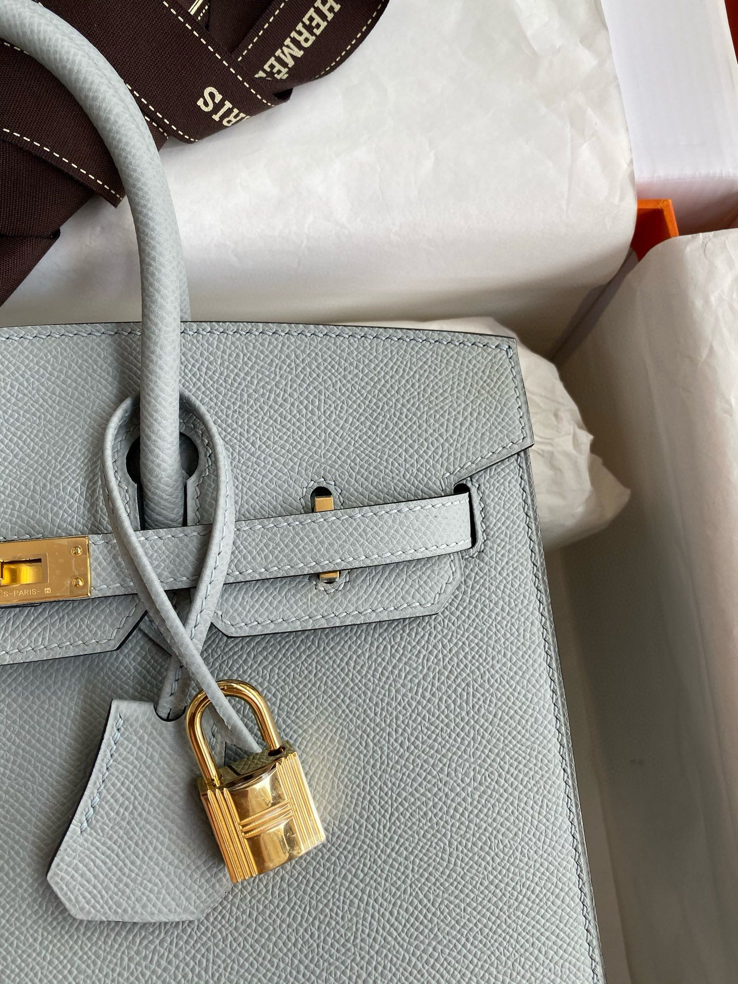 Hermes Birkin 25 Sellier Handmade Bag in Blue Glacier Epsom Calfskin - Image 4