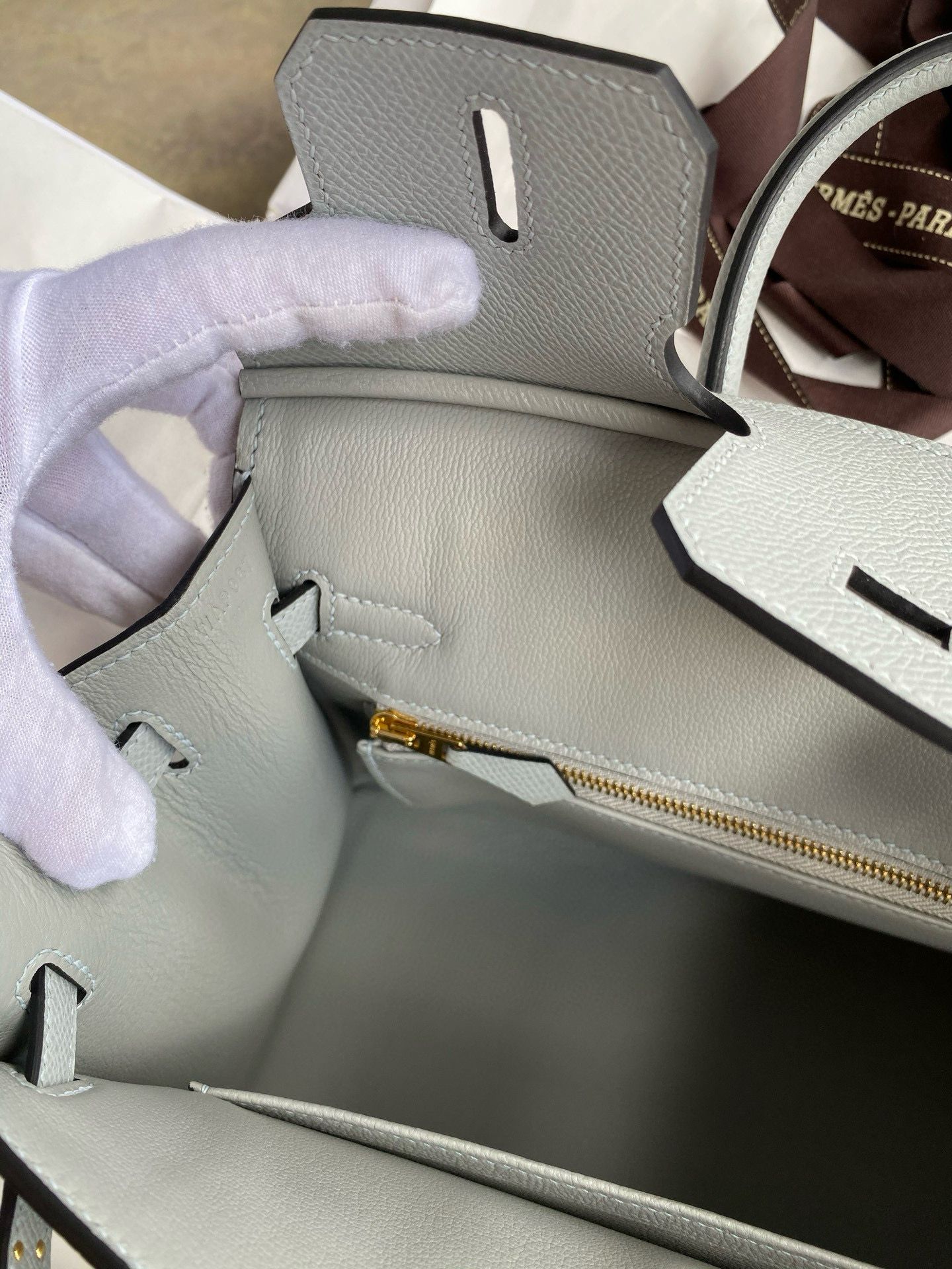 Hermes Birkin 25 Sellier Handmade Bag in Blue Glacier Epsom Calfskin - Image 9