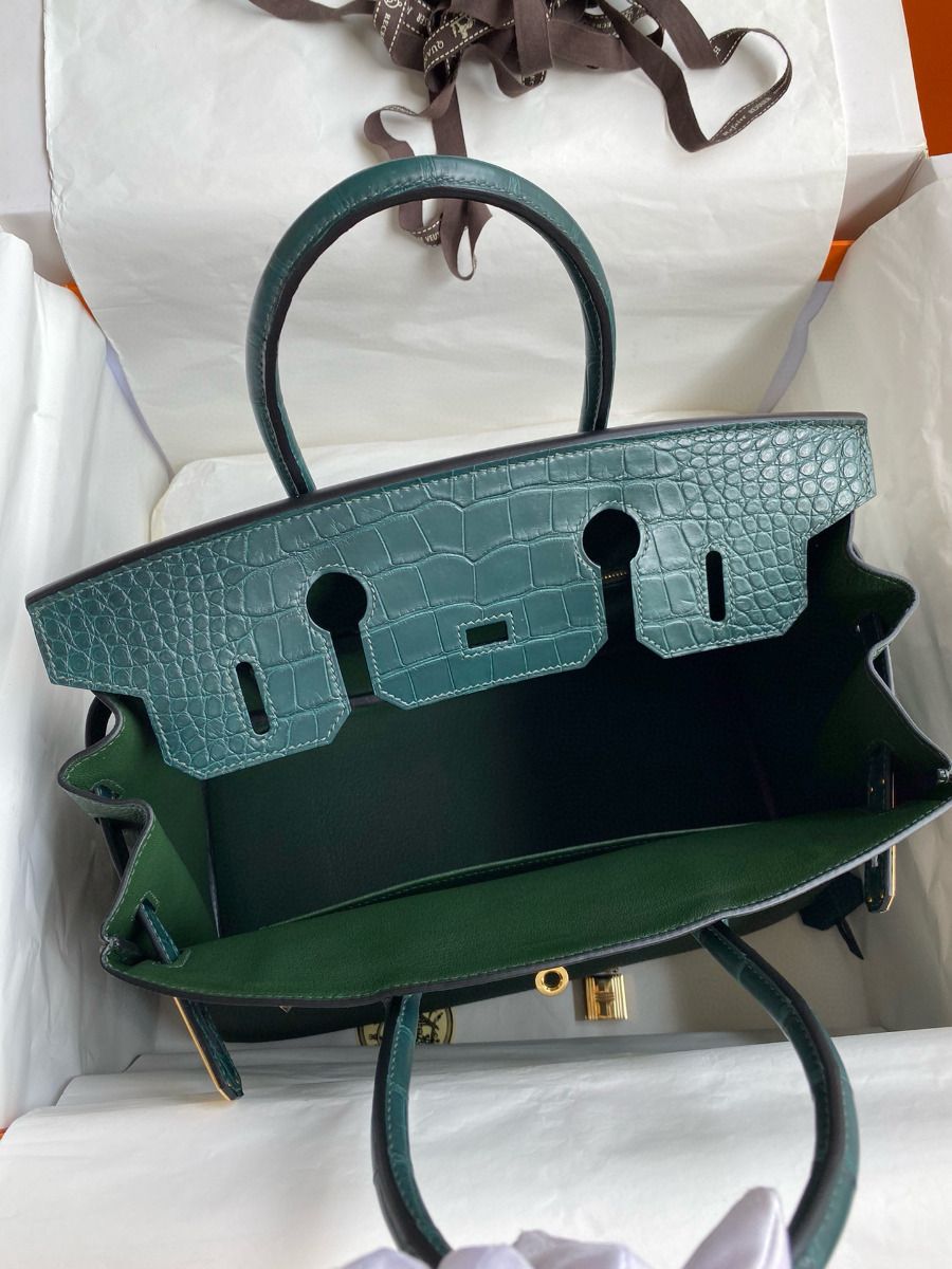 Hermes Touch Birkin 30 Bag in Green Clemence and Matte Alligator Leather - Image 8