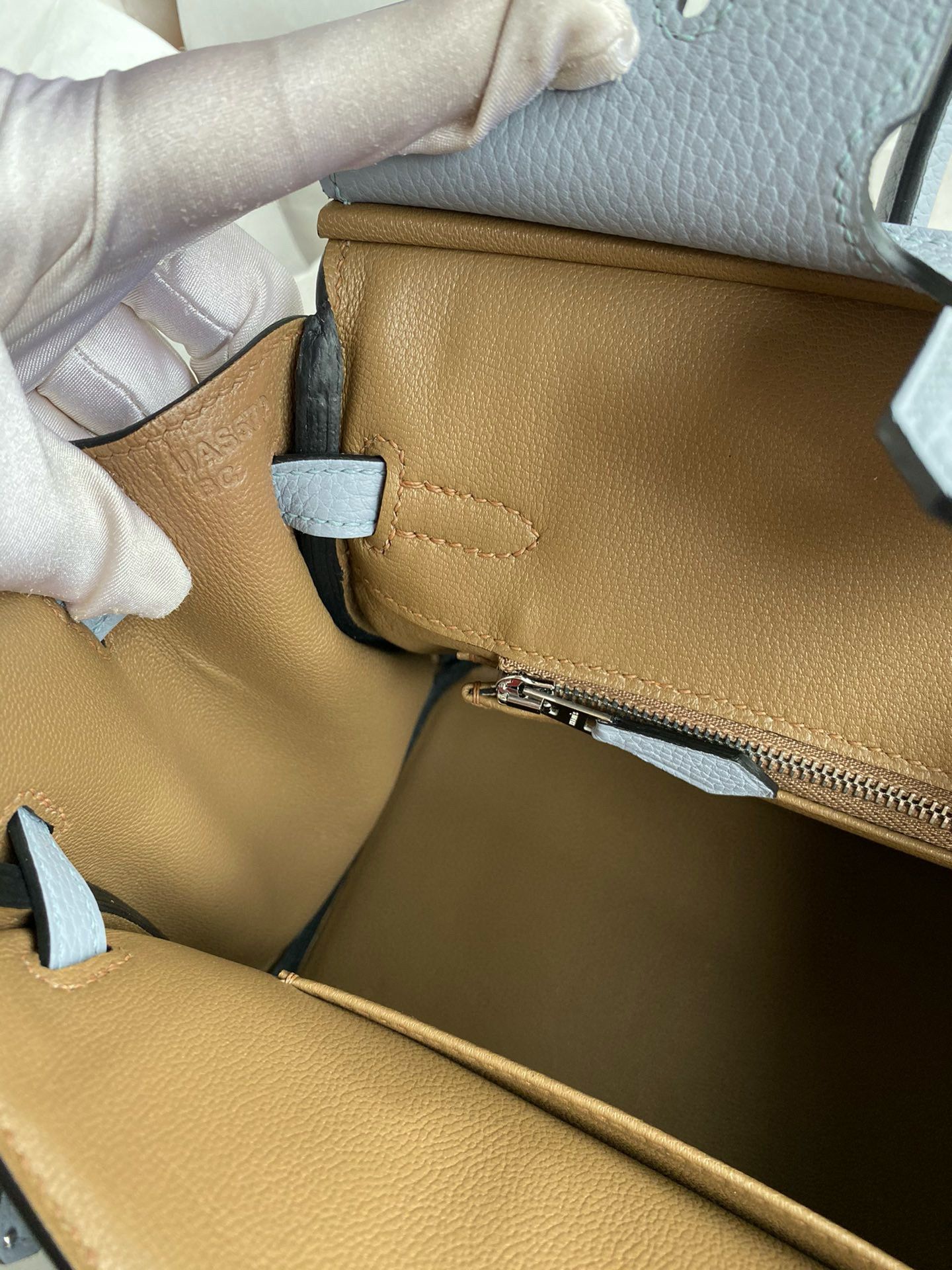 Hermes Birkin 25 Verso Retourne Handmade Bag in Blue Lin Clemence Leather - Image 10