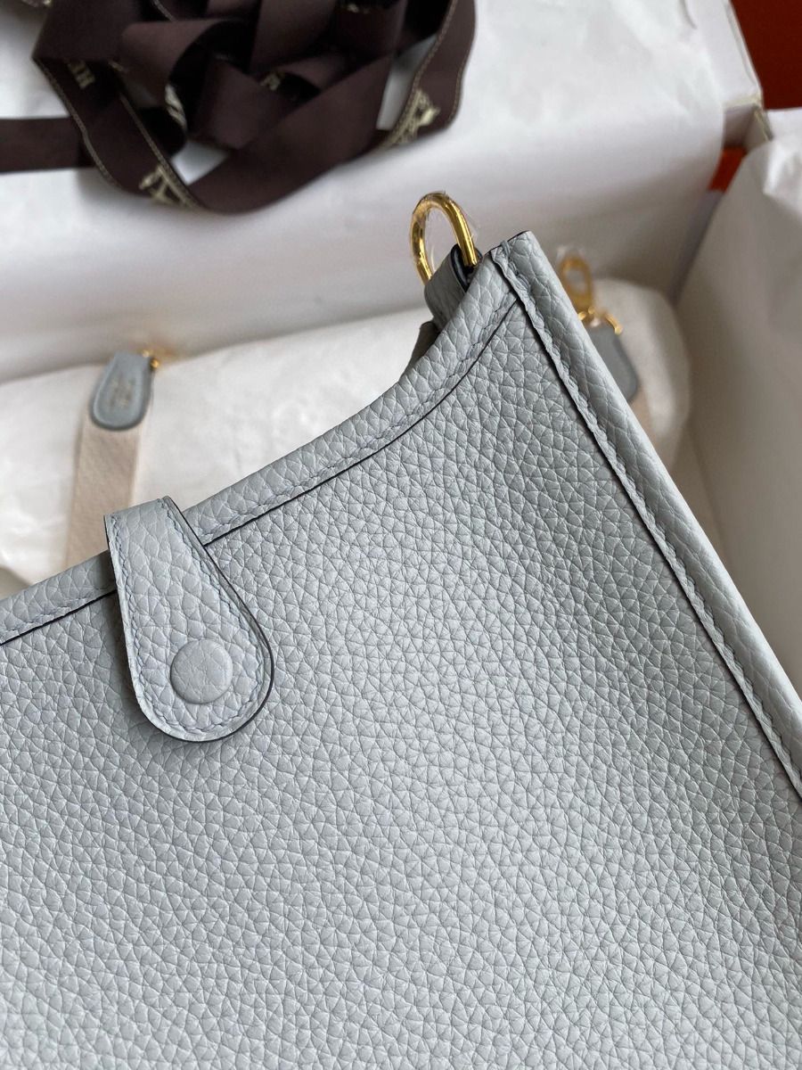 Hermes Evelyne Mini Handmade Bag in Blue Brume Clemence Leather - Image 6