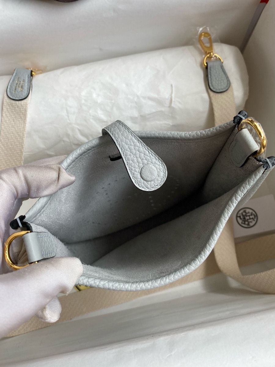 Hermes Evelyne Mini Handmade Bag in Blue Brume Clemence Leather - Image 10