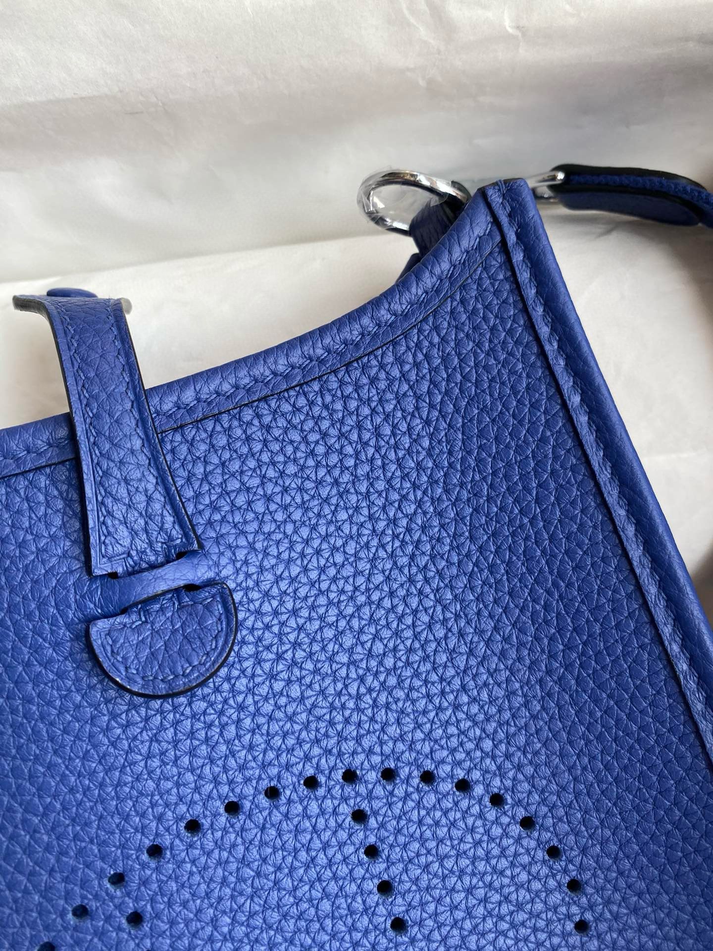 Hermes Evelyne Mini Handmade Bag in Blue Electric Clemence Leather - Image 9