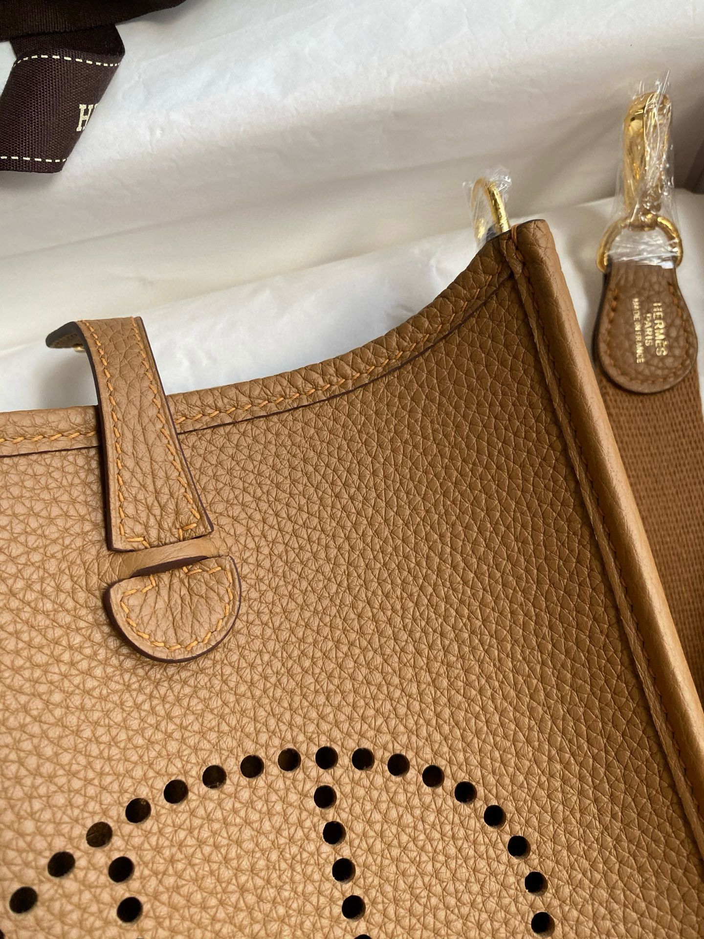 Hermes Evelyne Mini Handmade Bag in Biscuit Clemence Leather - Image 8