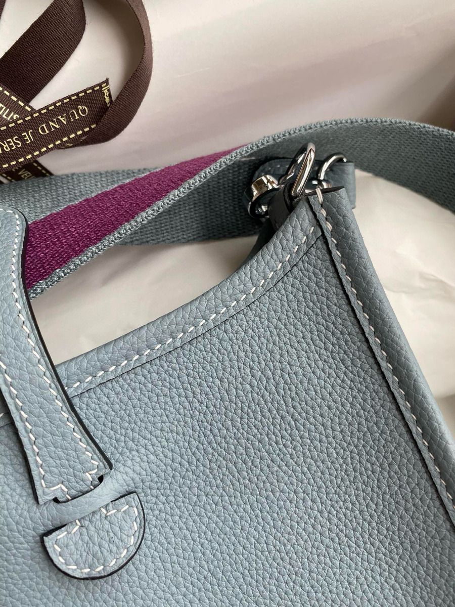 Hermes Evelyne Mini Handmade Bag in Blue Lin Clemence Leather - Image 8